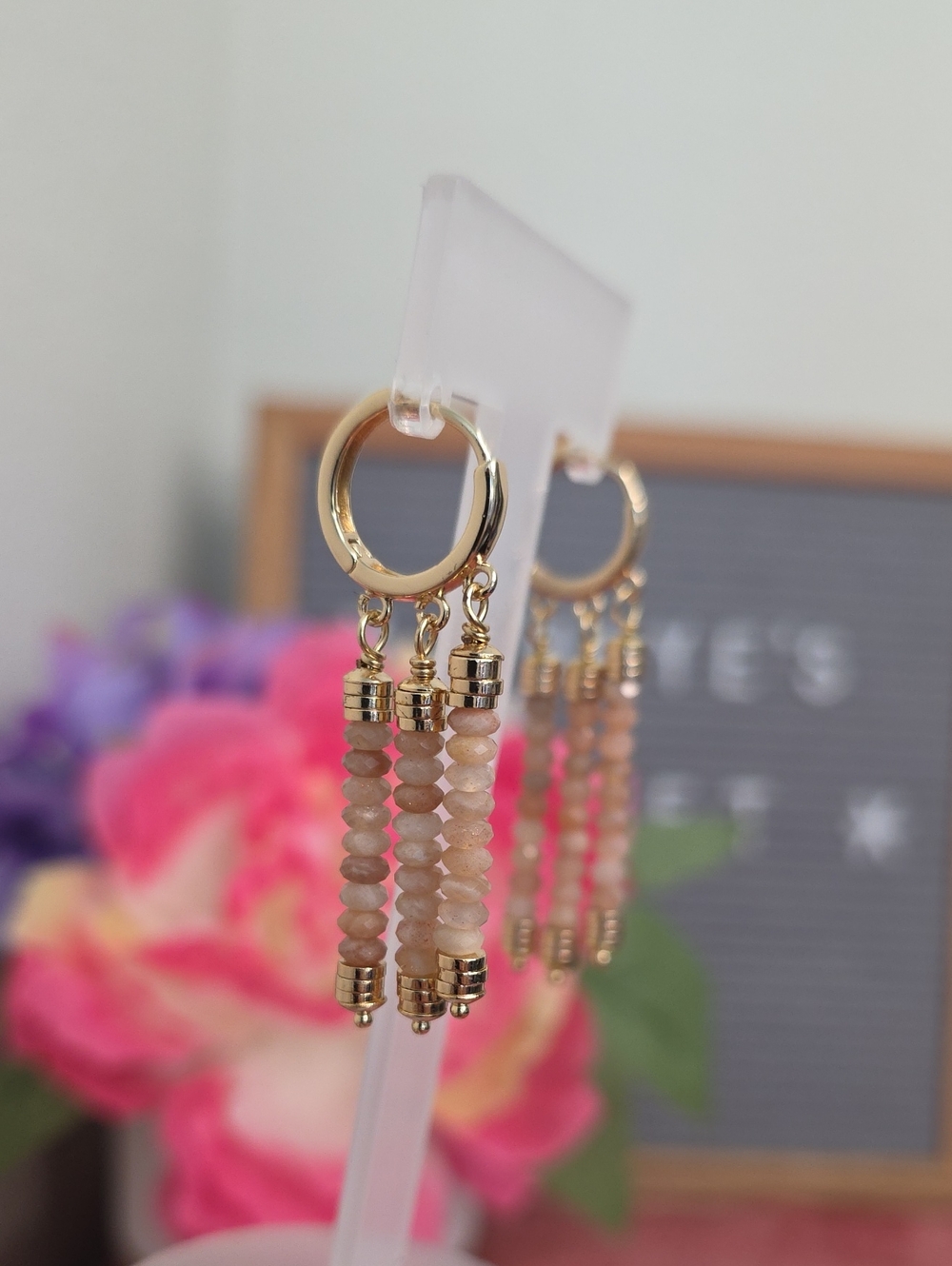 🔹️FINAL SALE🔹️Gold Hoop Earrings with Faceted Sunstone Drops